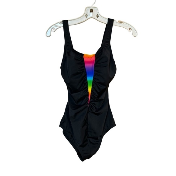 Reebok Swim Women's Rainbow One Piece Support Swimsuit Black Size 8 NWOT - Picture 1 of 14